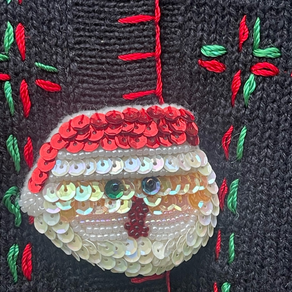 Vintage Christmas Sweater Black Cardigan with Holiday Accents - Size L - Picture 10 of 12